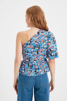Mavi Tek Kollu Cicekli Dokuma Bluz TWOSS20BZ1237 - Trendyolmilla фото 6