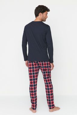Trendyolmilla Man Lacivert Erkek Regular Fit Alt Ekose Orme Aile Kombini %100 Pamuk Pijama Tak?m? THMAW22PT0431  фото 5