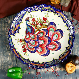 Ляган узбекский Риштанская Керамика «Жар птица», d=41 см, синий