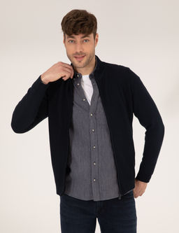 Lacivert Slim Fit Fermuarl_ Triko H_rka