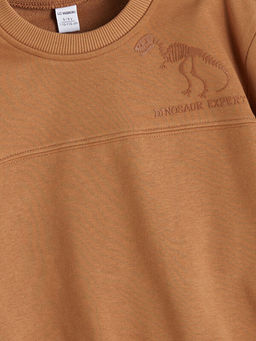 Bisiklet Yaka Dinozor Bask?l? Erkek ?ocuk Sweatshirt