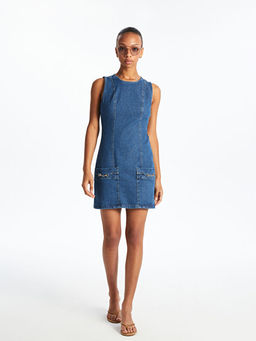 Bisiklet Yaka Mini Jean Elbise
