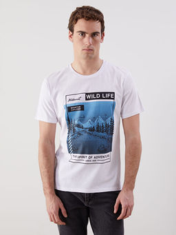 Bisiklet Yaka K?sa Kollu Bask?l? Penye Erkek Ti??rt