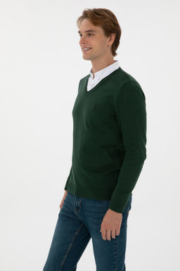 Erkek Slim Fit V Yaka Koyu YeЕil Basic Kazak - U.s. polo assn фото 3