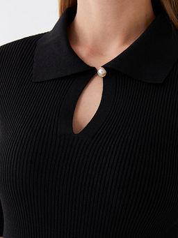 Polo Yaka D?z K?sa Kollu Kad?n Triko Kazak