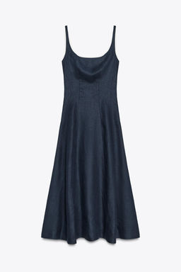 CONTRAST TRIM LINEN MIDI DRESS - Zara фото 6