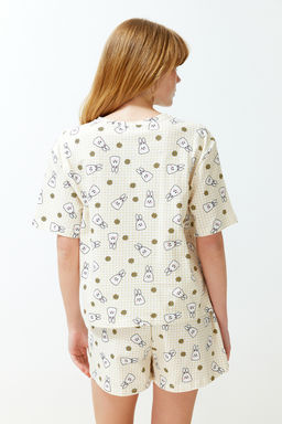 Trendyolmilla Sar?-Cok Renkli %100 Pamuklu Potikare Sortlu Orme Pijama Tak?m? THMSS24PT00211 фото 6