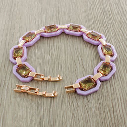 Браслет Октагон из фиолетовой керамики с Султанитом покрытие под золото, длина 18см - Agat77 фото 3