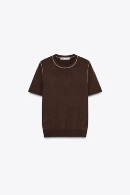 SHORT SLEEVE KNIT TOP WITH PIPING - Zara фото 26