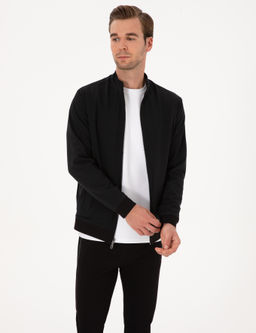 Siyah Regular Fit Pamuk Kar___ml_ Tam Fermuarl_ Sweatshirt