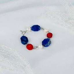 Браслет из Лазурита, Жемчуга и Коралла