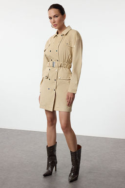 TRENDYOLMILLA Camel Kemerli Mini Dokuma Elbise TWOAW22EL0446