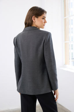 Antrasit Dugme Kapama Fitted/Vucuda Oturan Dokuma Blazer Ceket TWOAW26BC00047 - Trendyolmilla фото 4