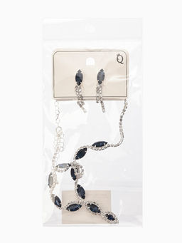 Набор 2 пред-а: серьги, колье "Вечерний шик" лепестки, цвет бело-тёмно-синий в серебре