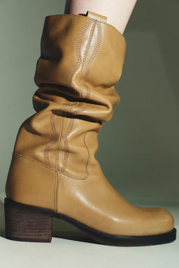 LEATHER TOPSTITCHED BOOTS - Zara фото 3