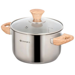 Кастрюля нержавеющая сталь, 2.9 л, с крышкой стекло, Daniks, Осло, GS-01147-18CA, индукция (478888)