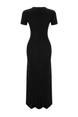 Siyah K?sa Kol Bodycone/Vucuda Oturan Bisiklet Yaka Esnek Orme Maxi Kalem Elbise TWOSS24EL00097