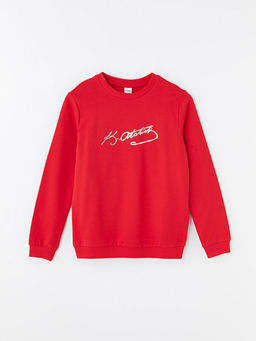 Bisiklet Yaka Uzun Kollu Atat?rk ?mza Bask?l? K?z ?ocuk Sweatshirt