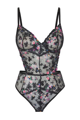 Siyah Dantel Brodeli Cicekli Kaps?z C?tc?tl? Orme Body THMSS25BD00000