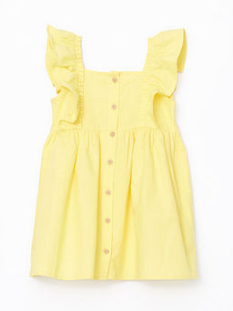 Kare Yaka Keten Kar???ml? K?z ?ocuk Elbise