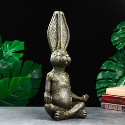Фигура - подставка для мелочей полистоун «Заяц с лотосом», 20×16×43 см, под золото