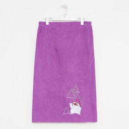 Килт женский для бани и сауны, цвет сиреневый вышивка Снеговик, размер 80х1502 см, махра 300г/м 100% хлопок