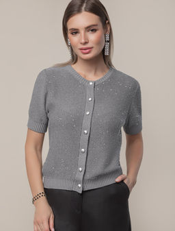 VILATTE / Жакет из хлопковой пряжи с пайетками  фото 6