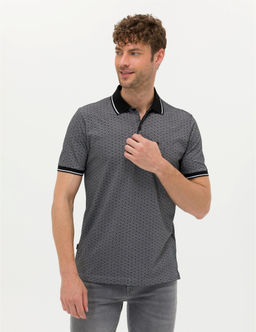 Siyah Regular Fit Bask_l_ Polo Yaka Ti__rt