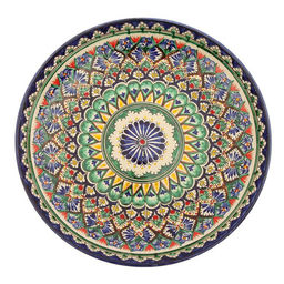 Ляган узбекский Риштанская керамика "Узоры" для плова, 31 см, синий