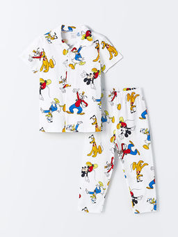 Polo Yaka K?sa Kollu Mickey Mouse Bask?l? Erkek Bebek Pijama Tak?m?