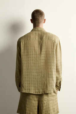 CAMISA RELAXED FIT JACQUARD CUADROS LINO - ALGOD?N / Khaki claro - Zara фото 3