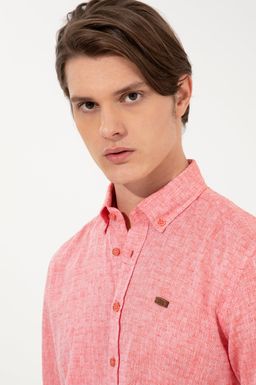 Мужская красная рубашка с воротником на пуговицах и длинным рукавом - U.s. polo assn фото 2