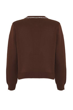 Kahverengi Mucevherli Yumusak Dokulu Ikili Triko H?rka-Bluz TWOAW26HI00007