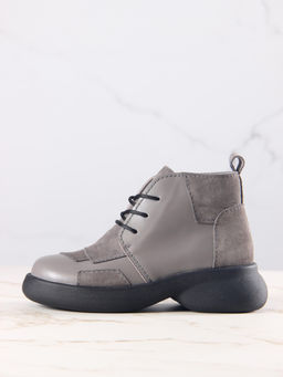 Ботинки 305.927bl.Серый замок замша+серый игуана/мех