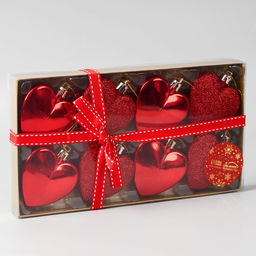 Ёлочные игрушки 8 шт. Зимнее волшебство. Романтика пластик, 6 см, красный фото 2