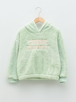 Kap??onlu Nak?? Detayl? Uzun Kollu Pel?? K?z ?ocuk Sweatshirt - Waikiki фото 3