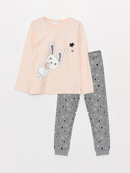 Bisiklet Yaka Bask?l? Uzun Kollu K?z ?ocuk Pijama Tak?m?