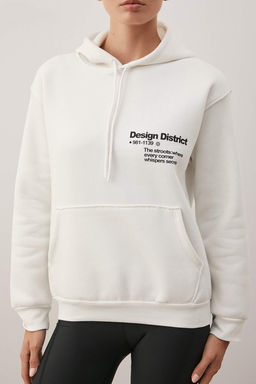 Ekru Kal?n Ici Polarl? Kapusonlu On ve Arka Bask?l? Orme Sweatshirt TWOAW26SW00241 - Trendyolmilla фото 4