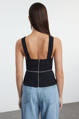 Siyah Cut Out Detayl? Dokuma Bluz TPRAW25BZ00002 - Trendyolmilla фото 5