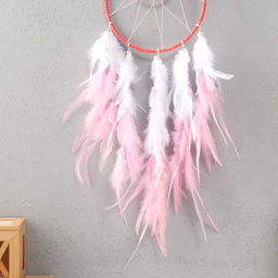 Ловец снов амулет d=15.5 и 7 см «Деревце из камней», розовый с белым, 60×15.5×0.7 см