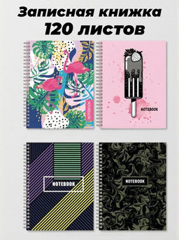 Записная книжка, 148х113 см, арт. 49763/ 24 АССОРТИ (120л., гребень, евроспираль, белый офсет 70 г/м Записная книжка, 148х113 см, арт. 49763/ 24 АССОРТИ (120л., гребень, евроспираль, белый офсет 70 г/м