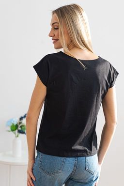 Футболка женская со спущенным плечом из кулирки Лира черный с принтом Moments - Амадэль фото 3