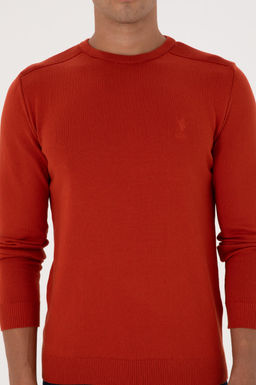 Erkek Slim Fit Bisiklet Yaka Kiremit Basic Kazak