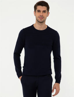 Lacivert Slim Fit Bisiklet Yaka Triko Kazak