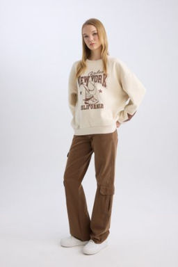 Gabardin Pantolon Straight Fit Kargo Cepli Normal Bel Duz Paca