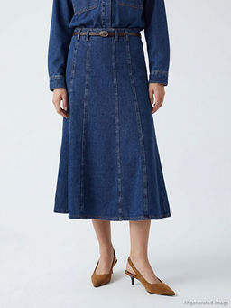 Y?ksek Bel Kemerli Klo? Jean Etek