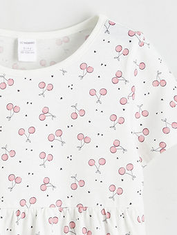 Bisiklet Yaka ?i?ekli K?z ?ocuk Elbise