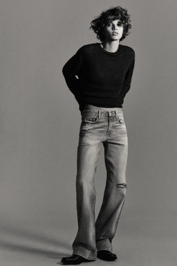TRF RIPPED WIDE-LEG MID-WAIST JEANS