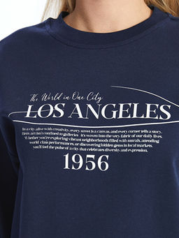 Bisiklet Yaka Bask?l? Oversize Kad?n Kal?n Sweatshirt