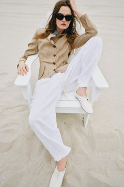 BLAZER RAYAS COMBINADA CON LINO ZW COLLECTION / Camel medio